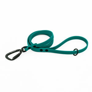 Pebble Grip BioThane® dog leash in teal, featuring a textured grip and sturdy carabiner clip for durability.