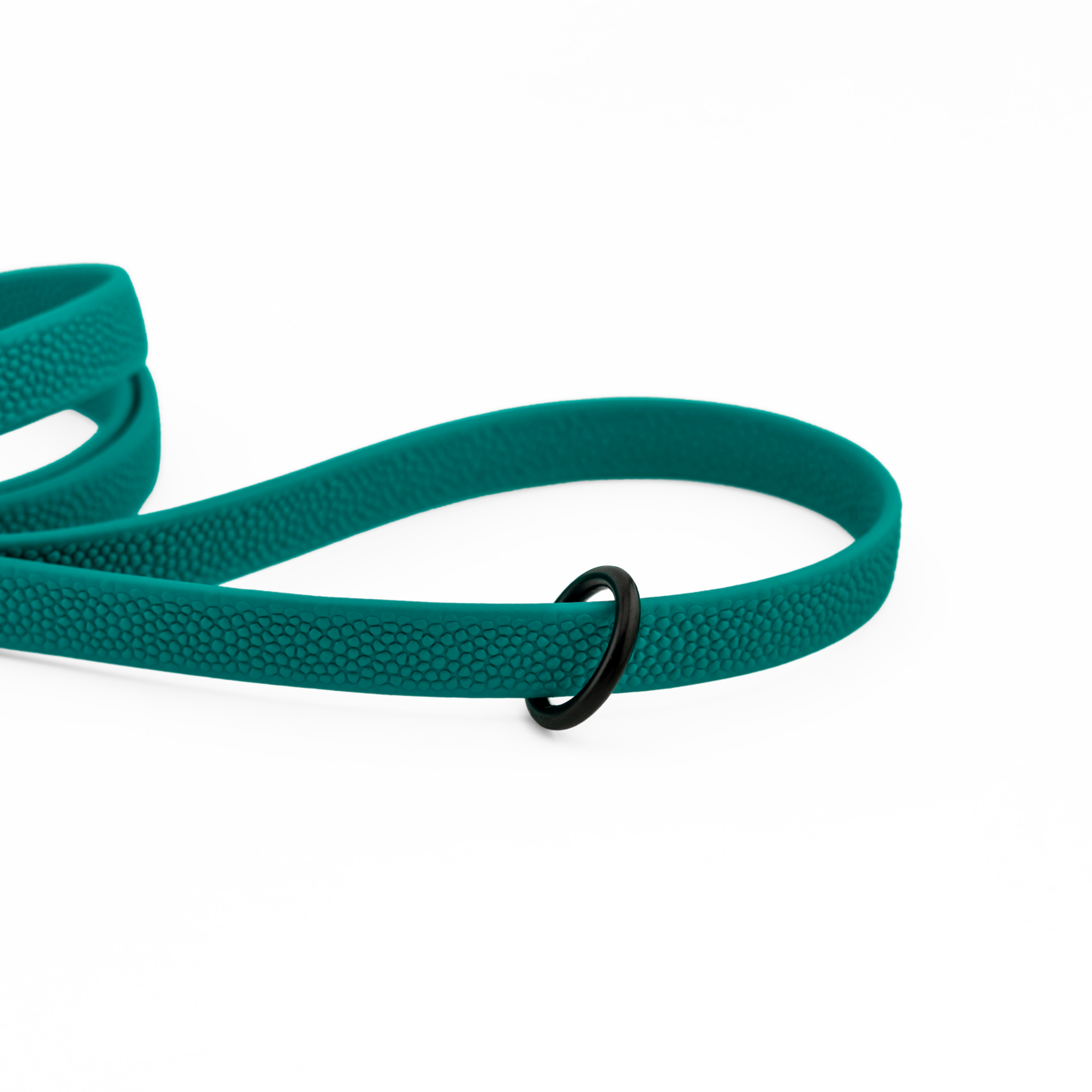 Teal Pebble Grip BioThane® dog leash with textured finish and black metal ring detail.