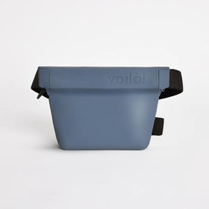 Voilà Standard Ultimate Treat Pouch | 16oz. in blue silicone with strap on a light background.