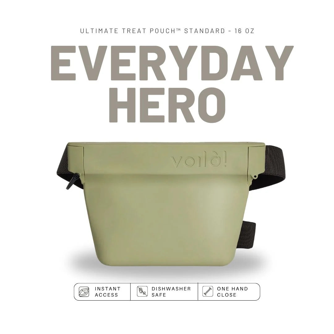Voilà Standard Ultimate Treat Pouch | 16oz. in green with strap for easy access and convenience.