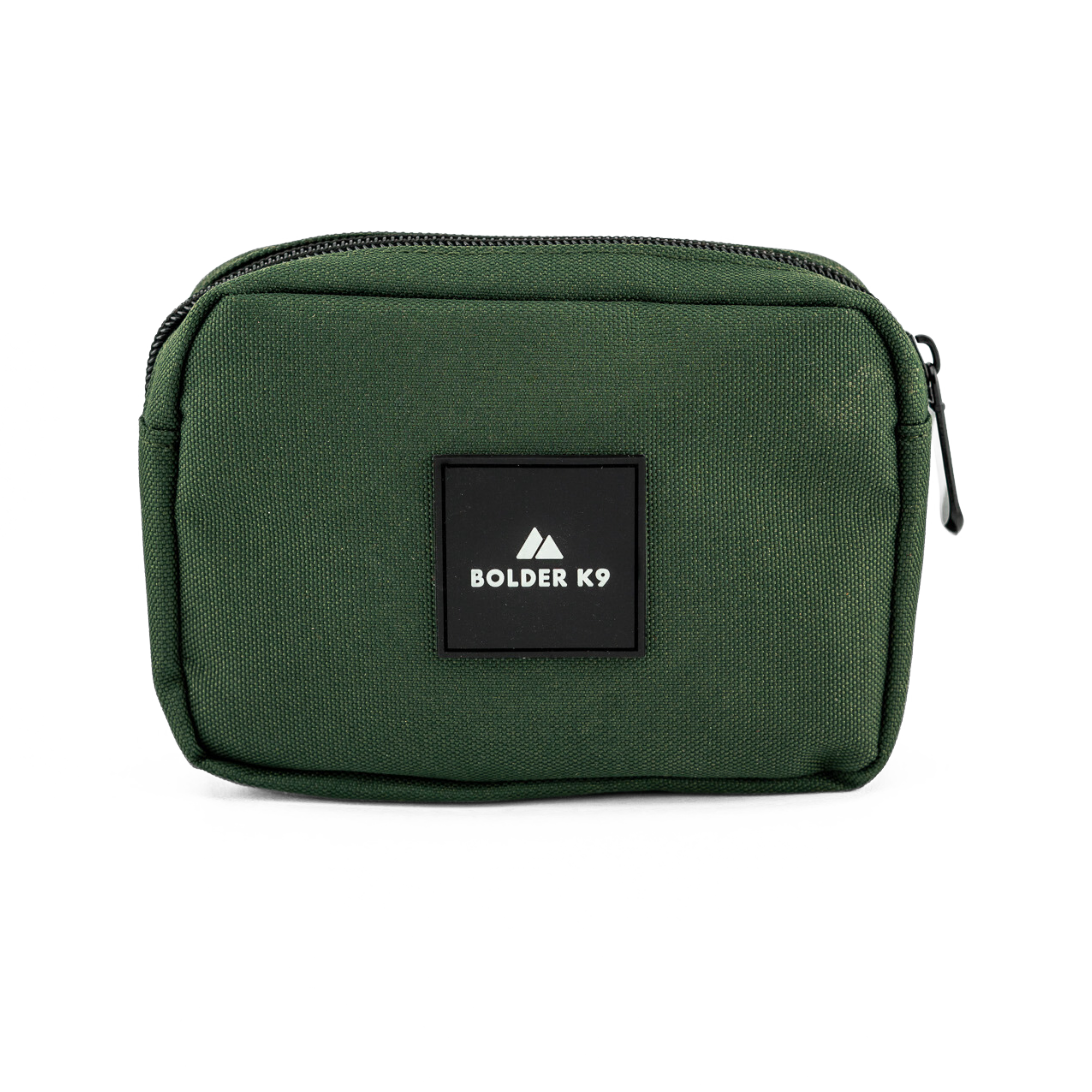 Green Cordura pouch by BOLDER K9 for storing dog essentials and gear, featuring a durable design and zip closure.