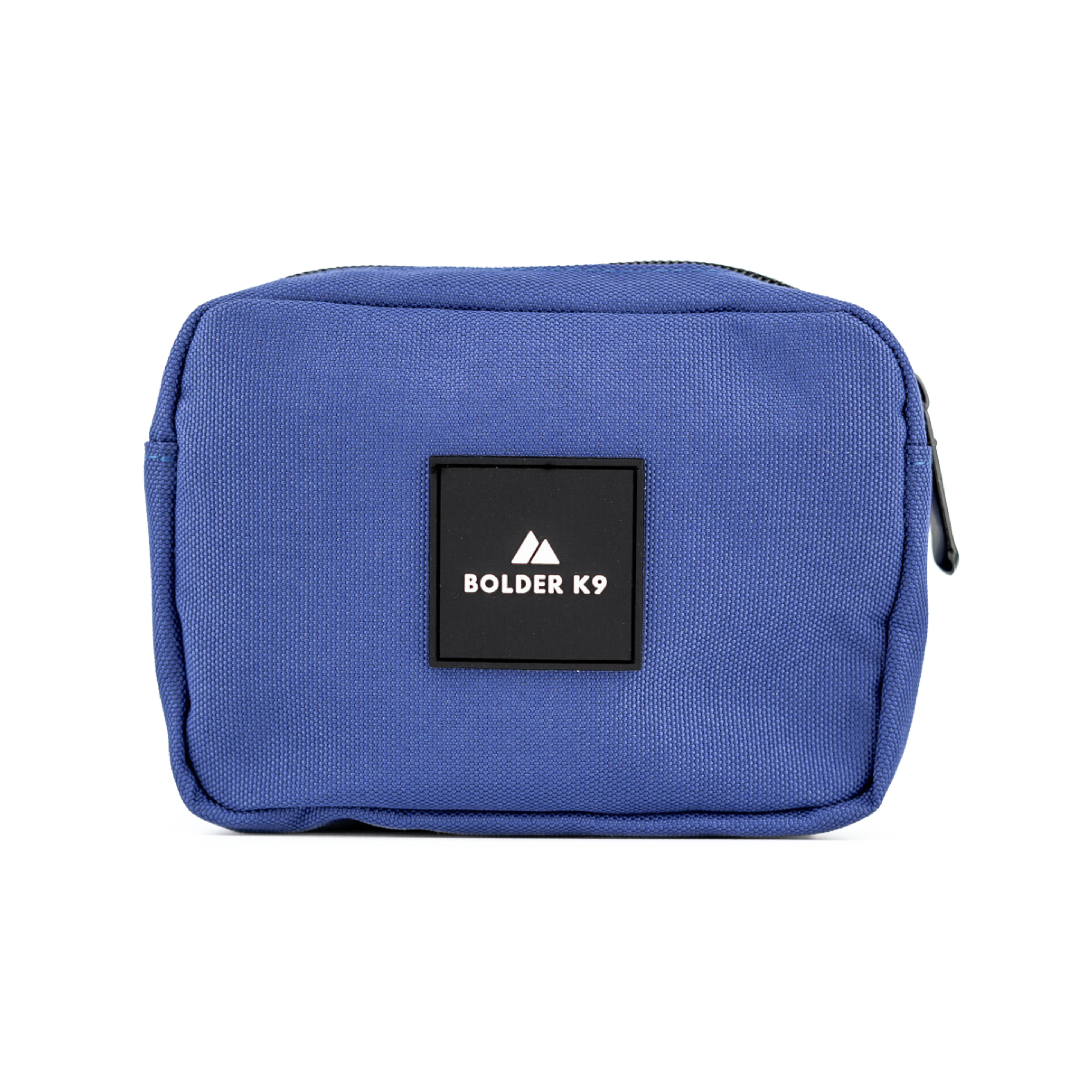 Outlander Saddlebag for dogs in blue, featuring BOLDER K9 logo, ideal for hikes and outdoor adventures.