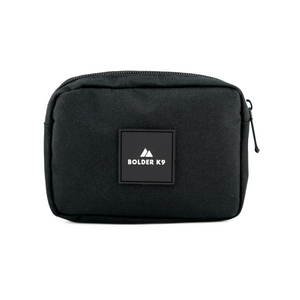 Bolder K9 black storage bag with logo, ideal for organizing dog essentials and outdoor gear. Durable and stylish design.