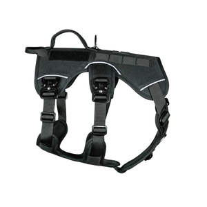 Outlander adjustable dog harness in black, designed for durability, comfort, and adventure for all dog activities.