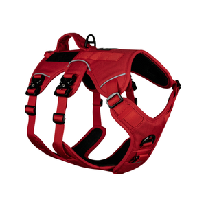 Outlander adjustable dog harness in red, designed for comfort and durability for outdoor adventures.