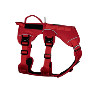 Outlander adjustable dog harness in red, designed for comfort and durability for outdoor adventures.