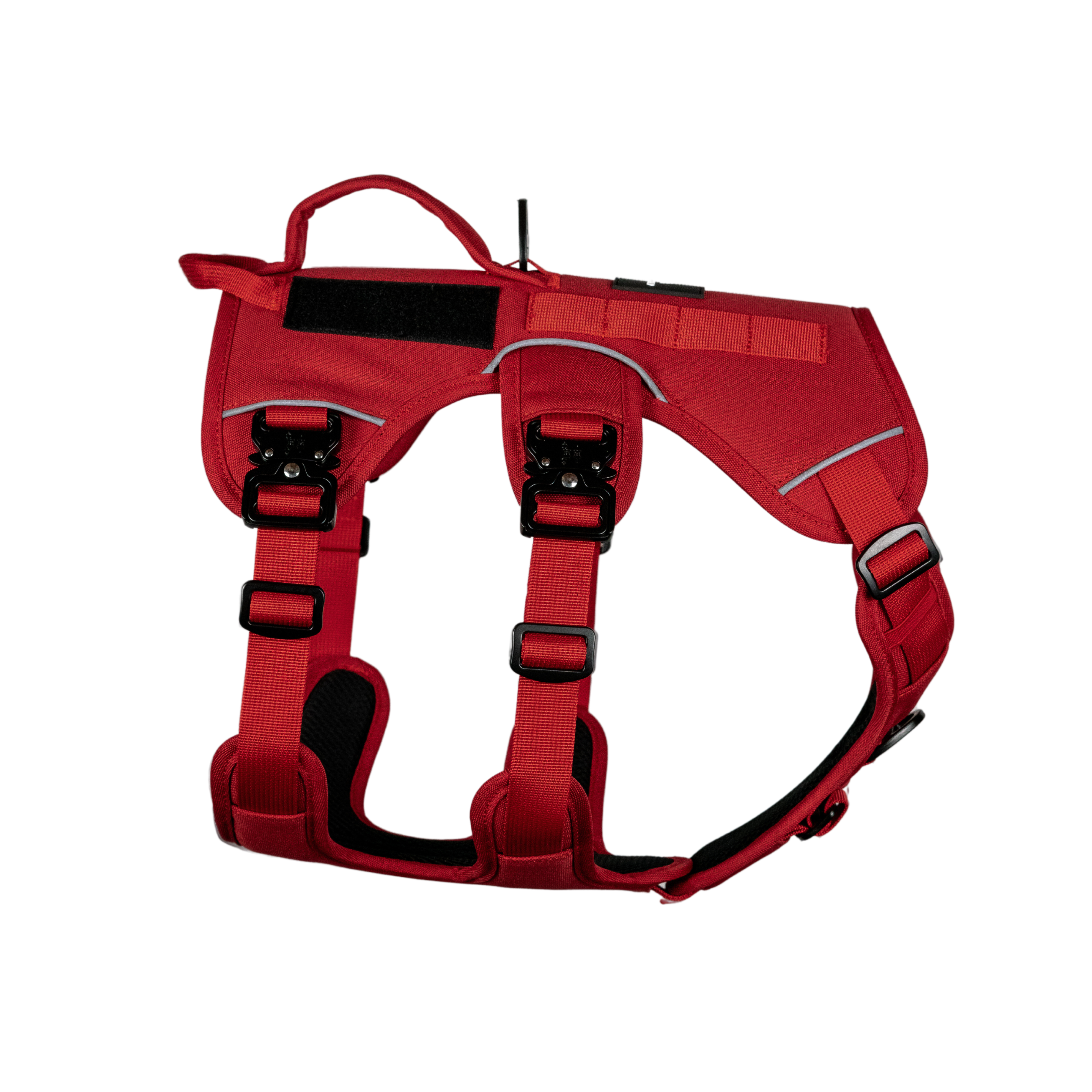 Outlander adjustable dog harness in red, designed for comfort and durability for outdoor adventures.