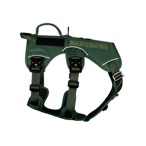 Outlander adjustable dog harness in green, made from durable, water-repellent 600D Cordura fabric for outdoor adventures.