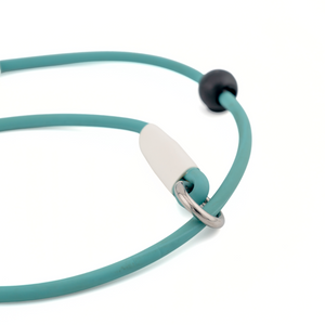 Close-up of BioThane® Rope Slip Lead Collar featuring adjustable stopper and durable materials.