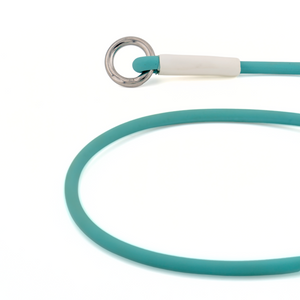 Close-up of lightweight BioThane® rope slip lead collar with a solid metal ring for durability and secure attachment.