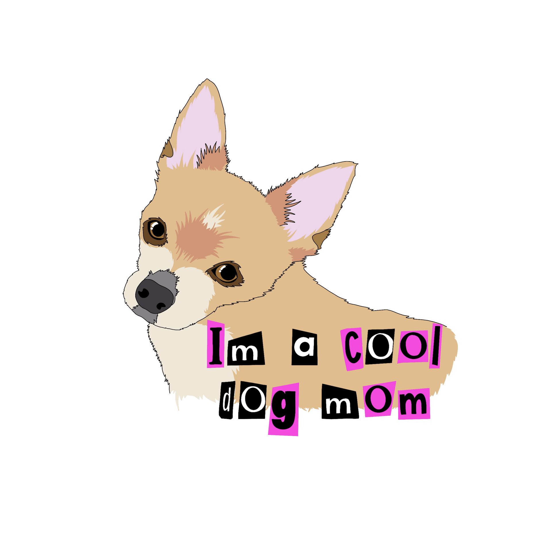 sticker of chihuahua dog with text that says i'm a cool dog mom