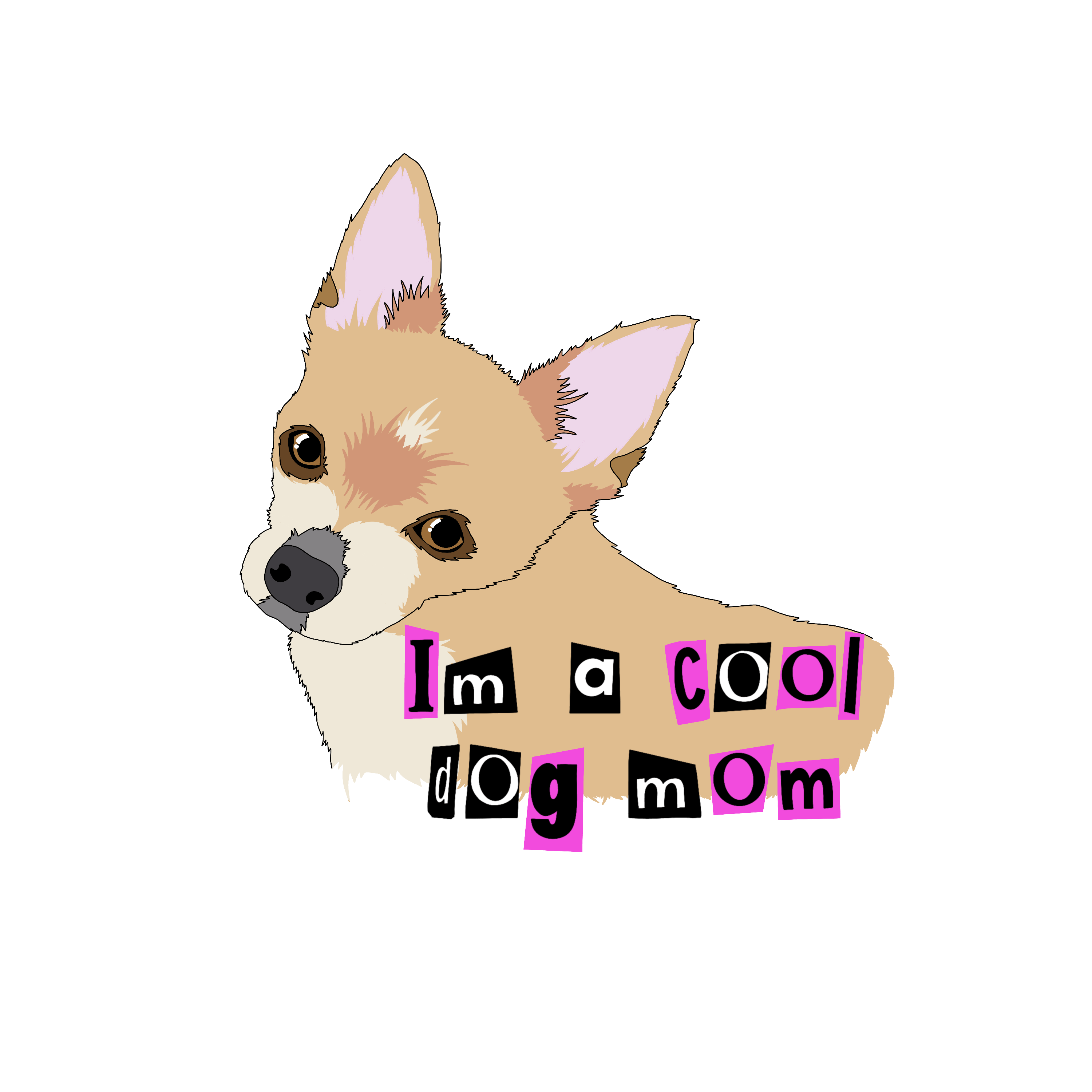 sticker of chihuahua dog with text that says i'm a cool dog mom