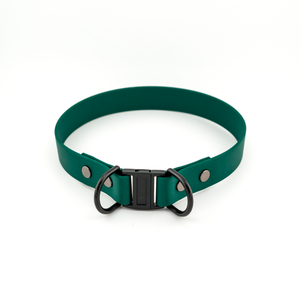 Green BioThane dog collar with breakaway clasp, safety-focused design, 1 inch wide. Profits support True North GSD Rescue.